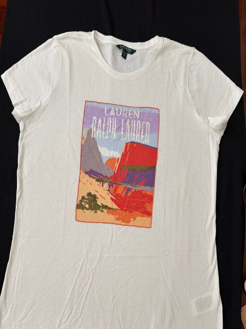 Beaded white LRL graphic T-shirt (XL)